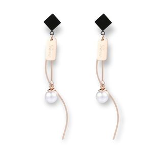KIDEPOCH ROSE GOLD DANGLE EARRINGS WITH BLACK STUD AND PEARL